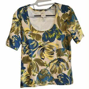 Kasha de Rodier Shirt Floral Scoop Neck Top Cotton Blend Cottagecore Gardencore